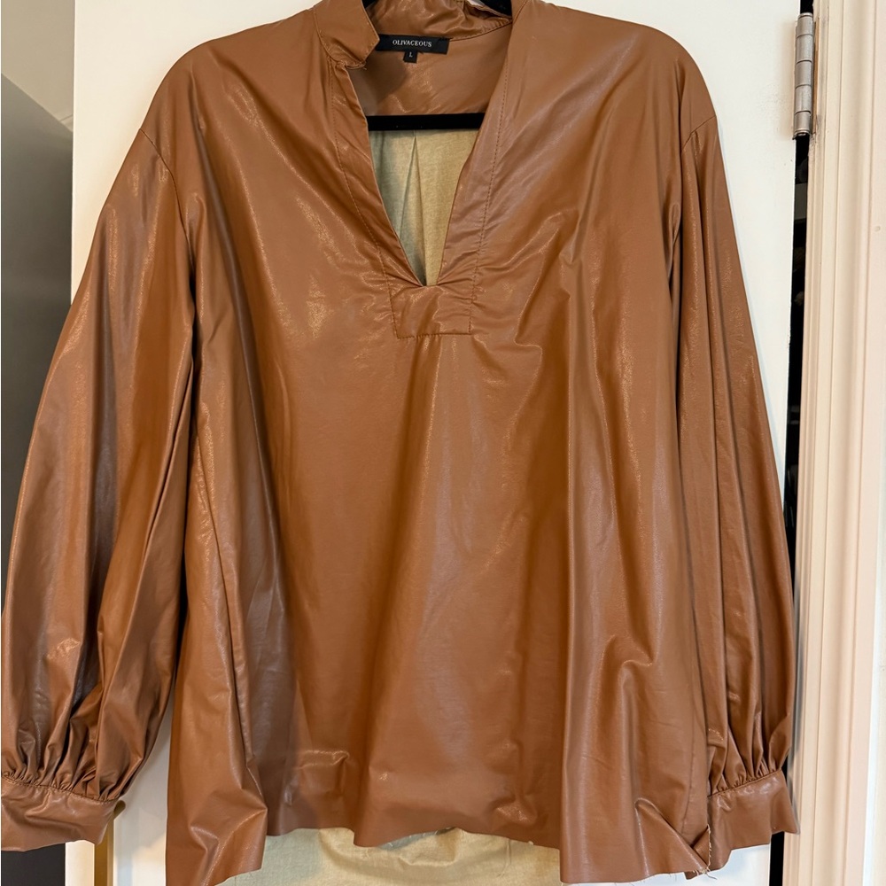 Olivaceous Tan Faux Leather Blouse
